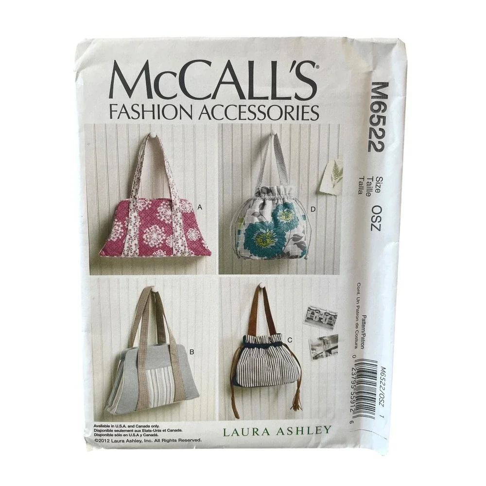 McCall's Sewing Pattern Womens OSZ Multicolor Laura Ashley Bag Purse M6522